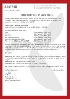 Declaration and RoHS Labomed Laboratory microscopes