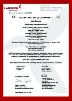 Declaration and RoHS Labomed Laboratory microscopes