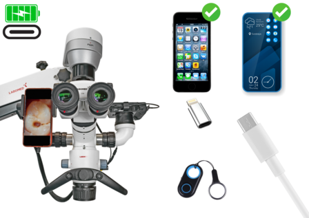 Phonecharger with cable for USB-C &amp; iPhone, complete with remote