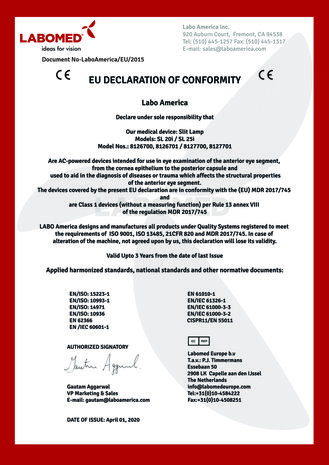 Declaration and RoHs Labomed SL20, SL25, SL40 and SL45