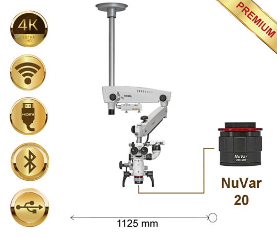 Microscopio Prima DNT Premium, montaje a techo, NuVar 20, Lumix