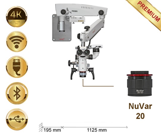 Microscopio Prima DNT Premium, montaje a pared, NuVar 20, Lumix