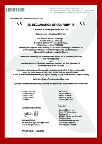 Declaration and RoHs Labomed Prima C and CS